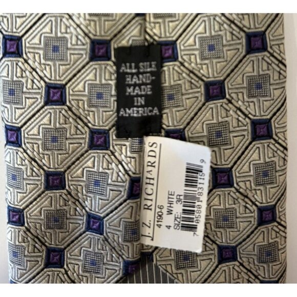 J.Z. Richards For Nordstrom Handmade Silk Tie Geometric Pattern Gray Purple 3R - Picture 4 of 5